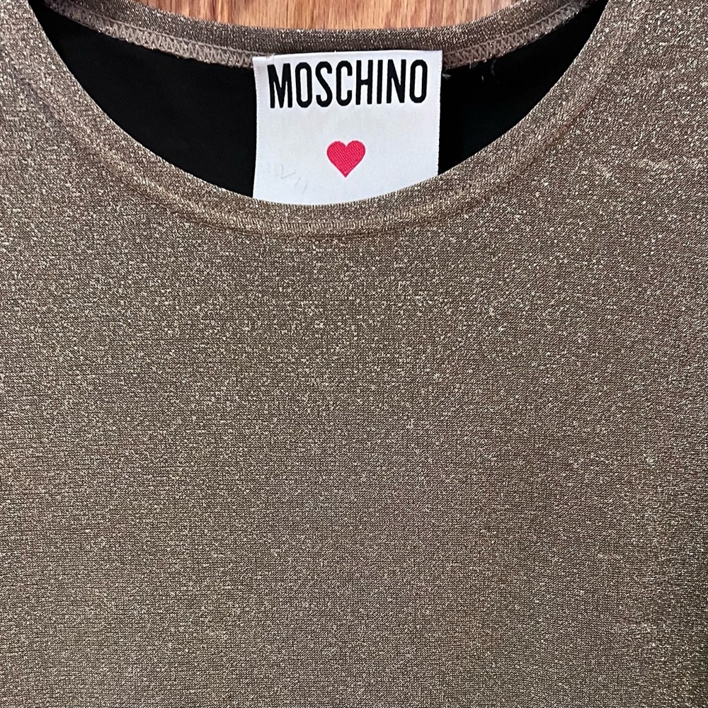 Moschino‎ Pret-A-Porter Gold Metallic Shimmer Long-Sleeve Sweater Top Size 10 - Picture 3 of 14